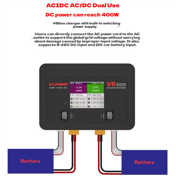 G.T.Power V6 DUO AC 200W DC 400W 2X16A Battery Charger Discharger for 1-6S Lipo