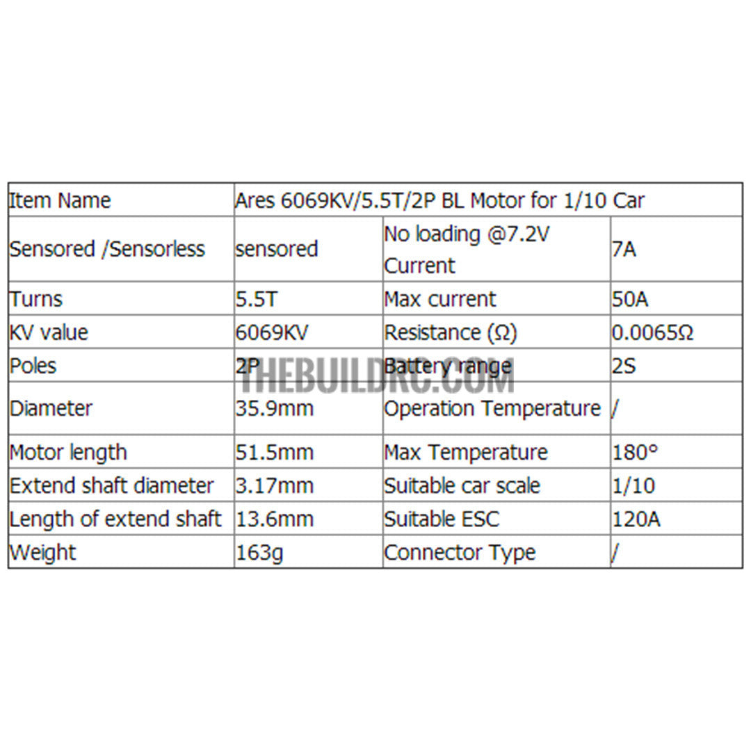 Ares 6069KV/5.5T/2P BL Motor for 1/10 Car