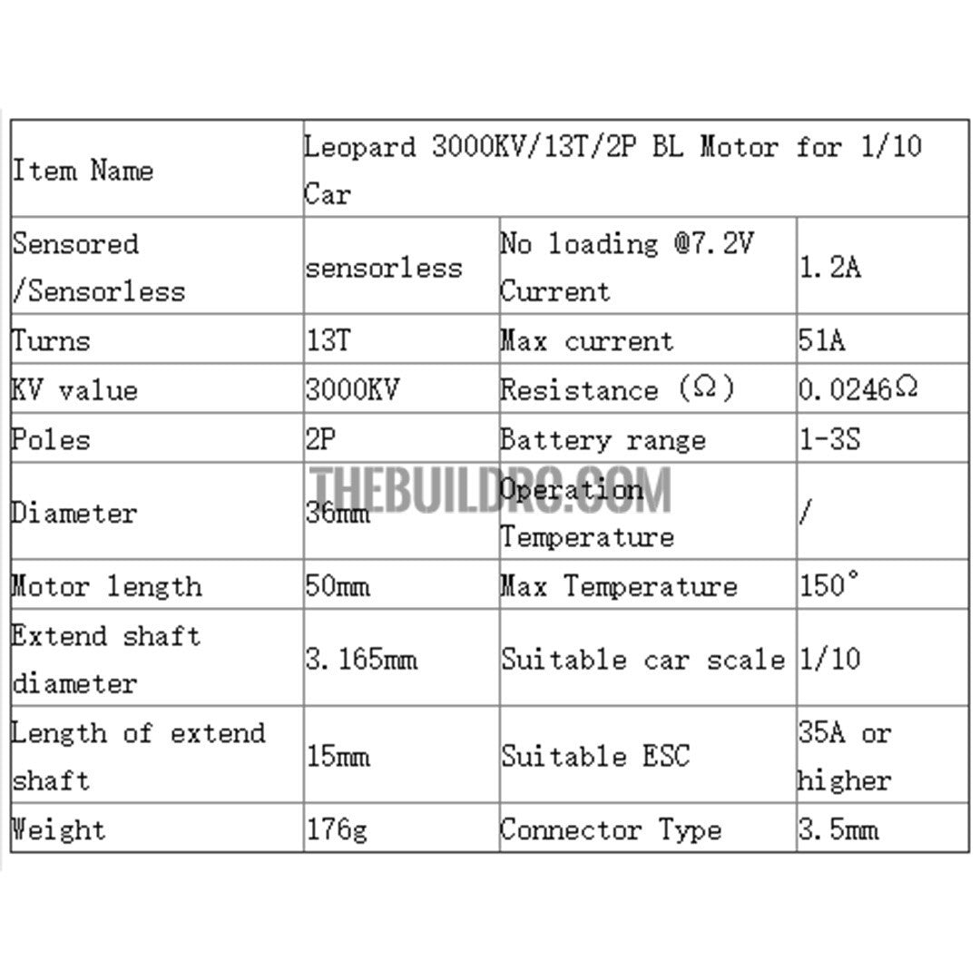 Leopard 3000KV/13T/2P BL Motor for 1/10 Car