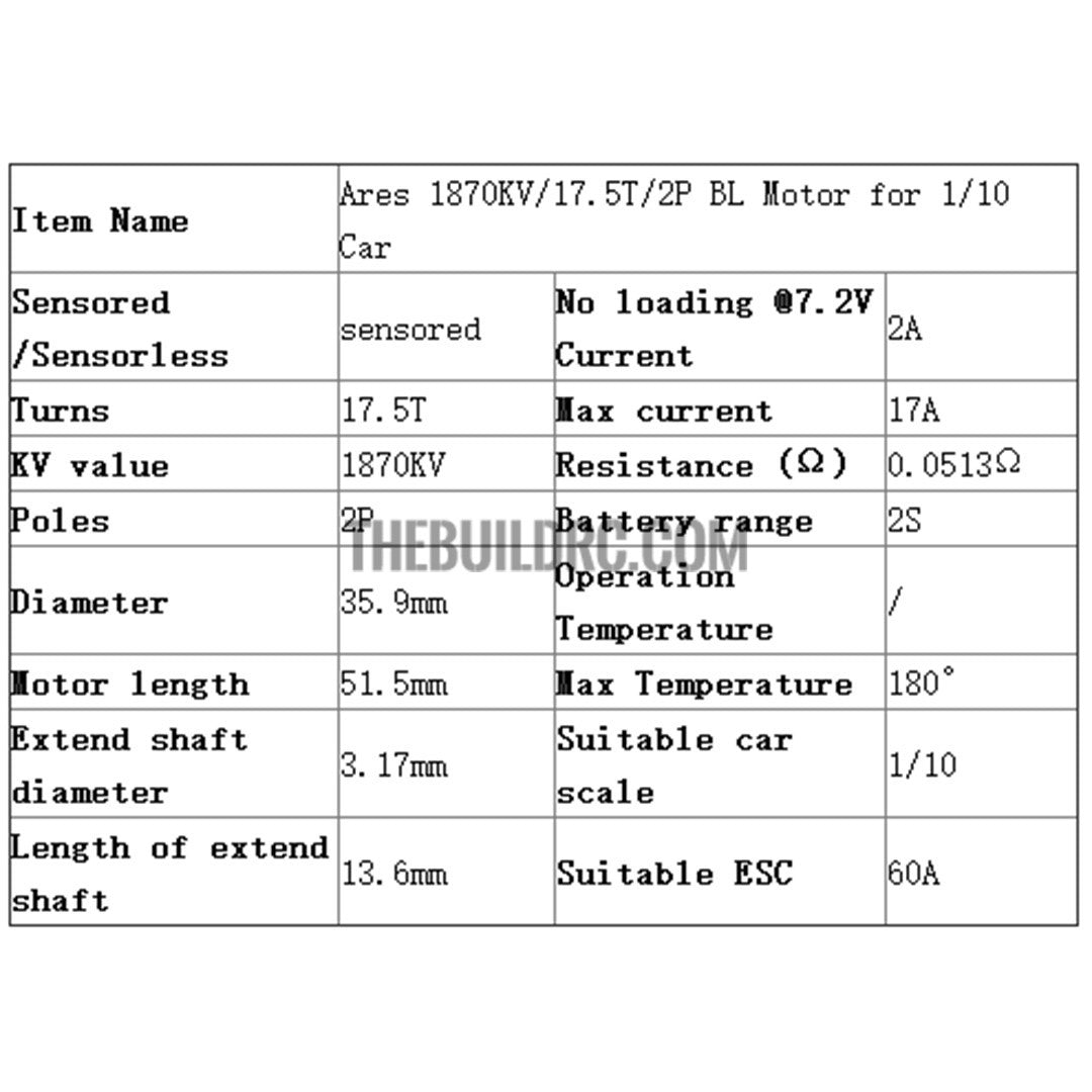 Ares 1870KV/17.5T/2P BL Motor for 1/10 Car