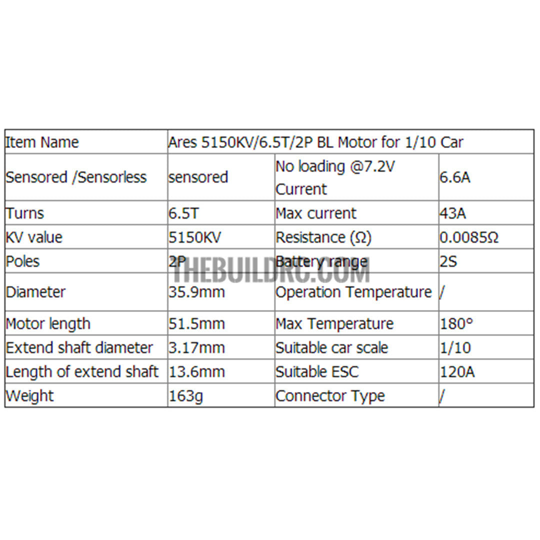 Ares 5150KV/6.5T/2P BL Motor for 1/10 Car