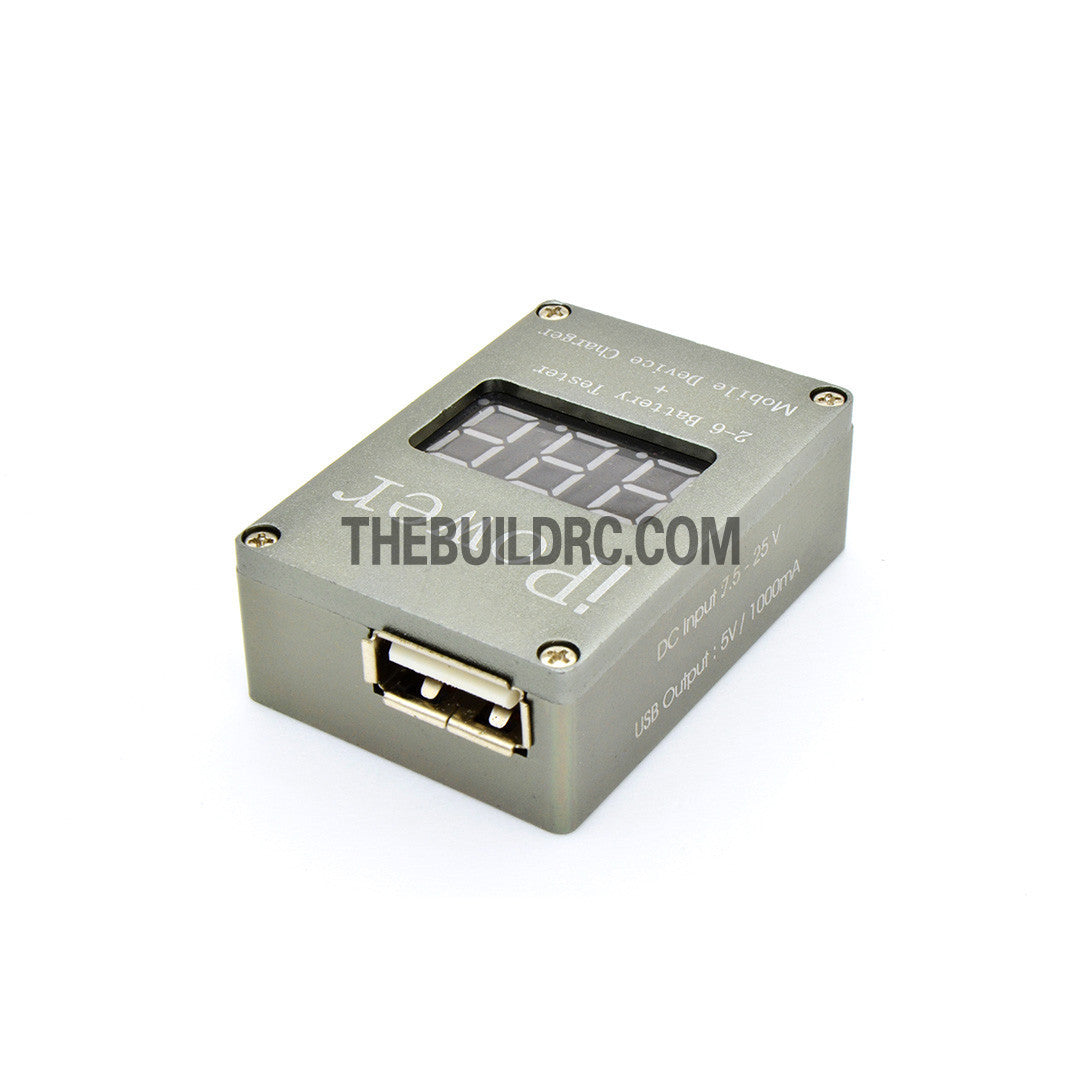 RC 2-6S LiPo Battery Voltage Tester Monitor and Mobile Device USB Charger
