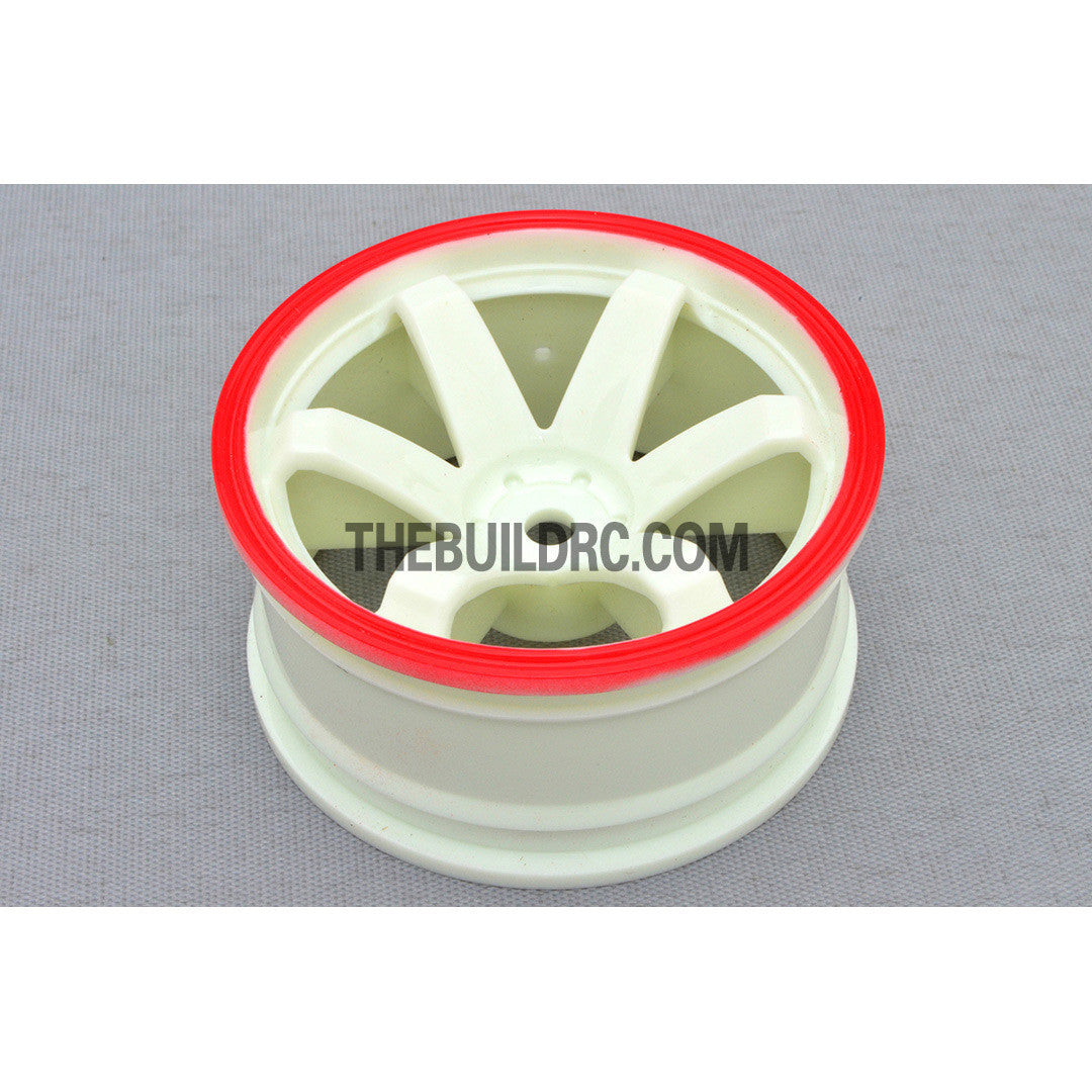 1/10 RC Car 6 Spoke 6mm Offset Drift 26mm Wheel Rim Set - Red / White