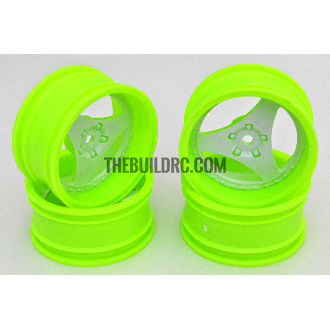 1/10 RC Car 3 Spoke 6mm Offset Drift 26mm Wheel Rim Set - Green / White (Spoke)