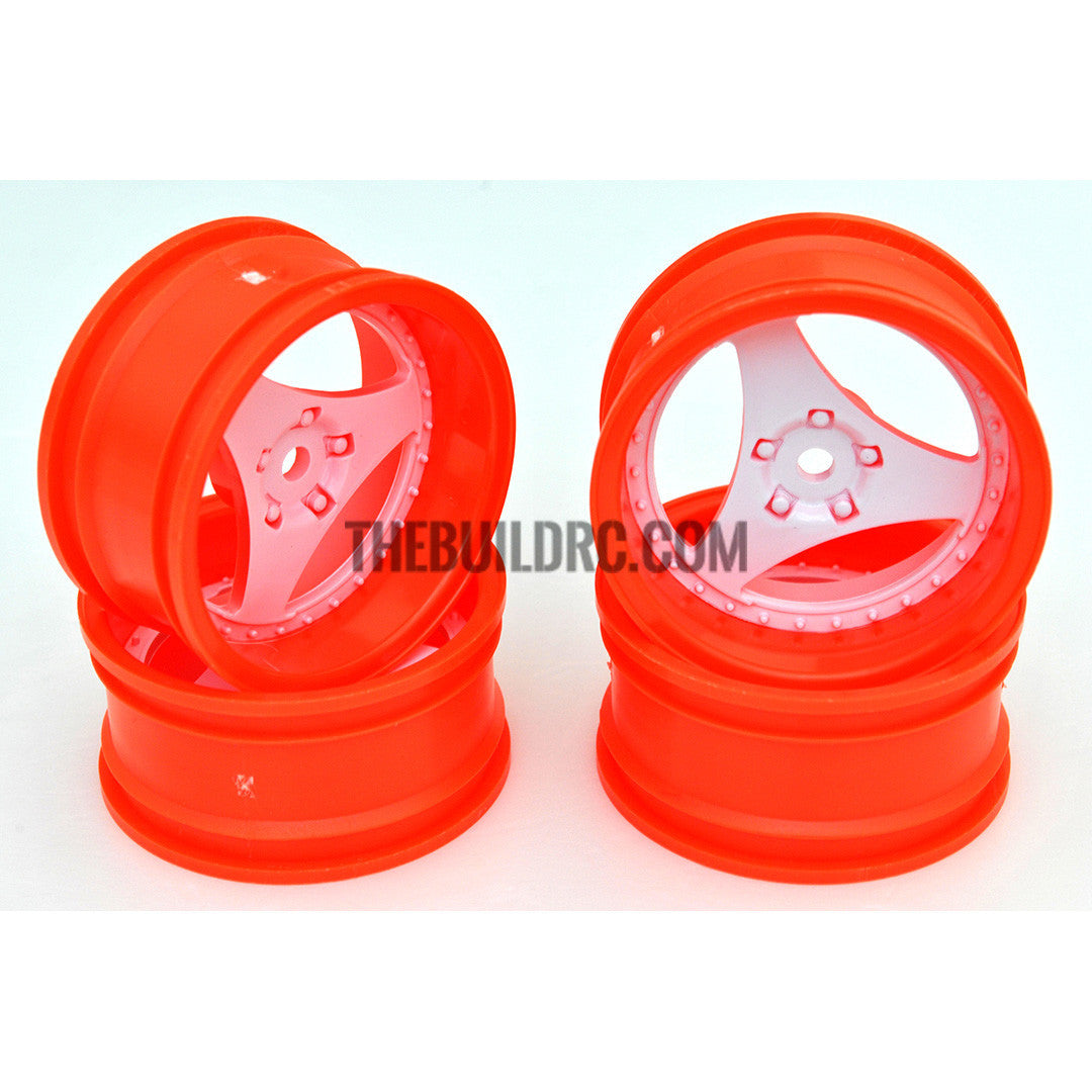 1/10 RC Car 3 Spoke 6mm Offset Drift 26mm Wheel Rim Set - Red / White (Spoke)