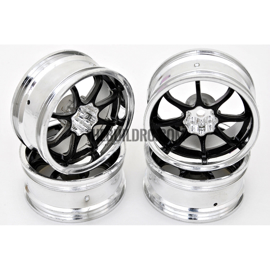 1/10 RC Car 8 Spoke 6mm Offset Drift 26mm Wheel Rim Set - Black
