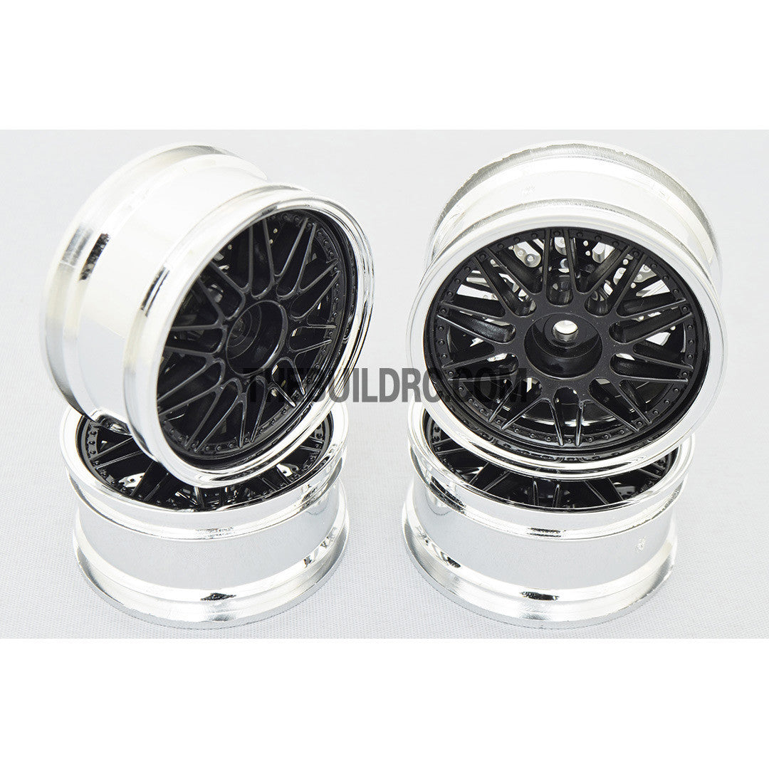 1/10 RC Car 26mm 20 Removeable Spoke 2mm Offset DRIFT Sporty Wheel 4pcs - Silver / Black