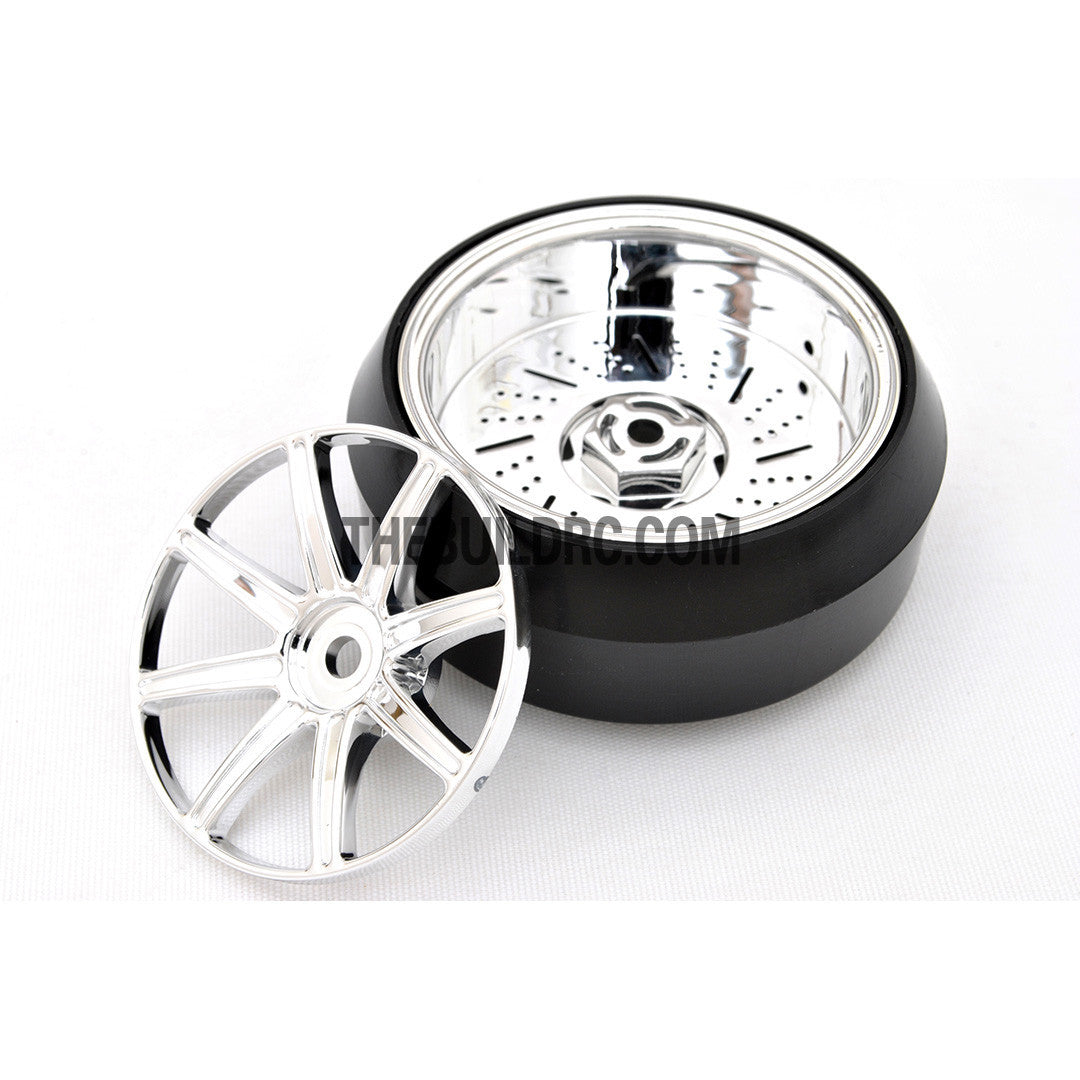 1/10 RC Car 12 Spoke 3mm Offset DRIFT Sporty Wheel with Diamond Irregular Cut DRIFT Tyres / Tires 4pcs - Silver