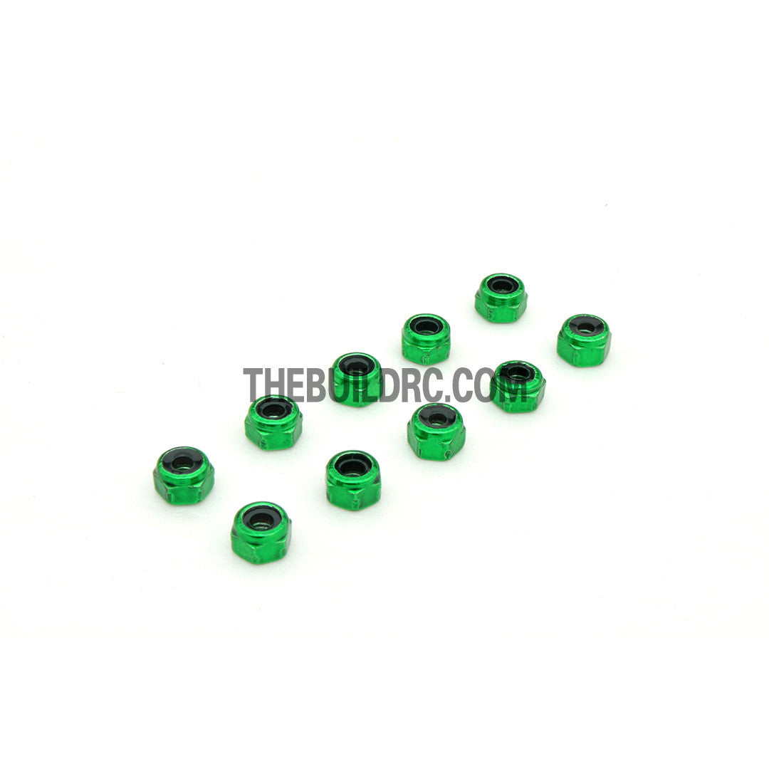 1/18 RC Car 3mm Alloy Wheel Rim Hex Lock Nut 10pcs - Green