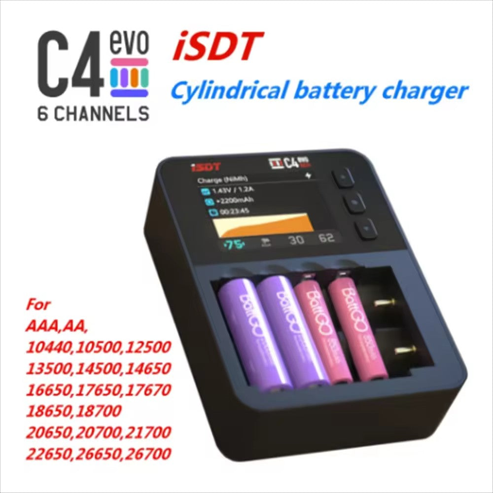 2024New ISDT C4 EVO Smart Battery Charger Type-C QC3.0 Output for AA AAA Li-ion Battery IPS Display Screen and Fire Prevention