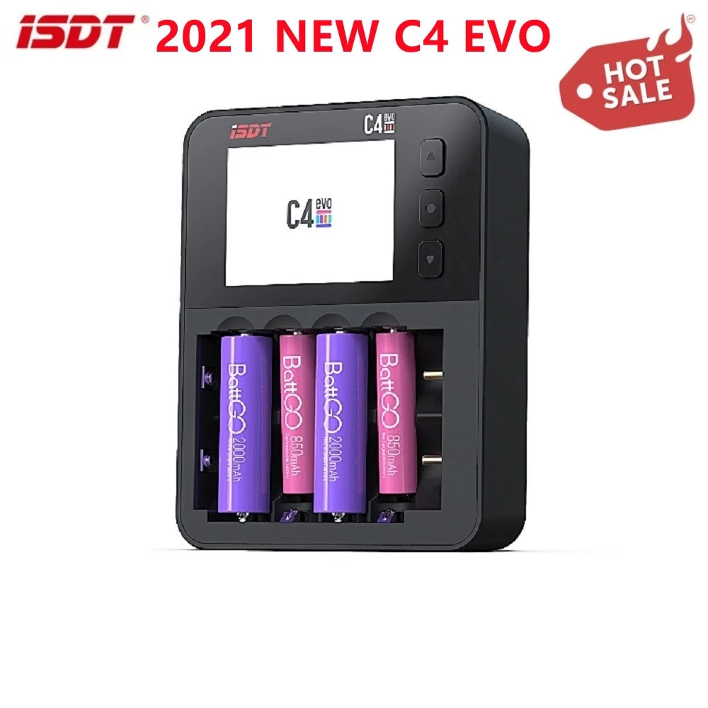 2024New ISDT C4 EVO Smart Battery Charger Type-C QC3.0 Output for AA AAA Li-ion Battery IPS Display Screen and Fire Prevention
