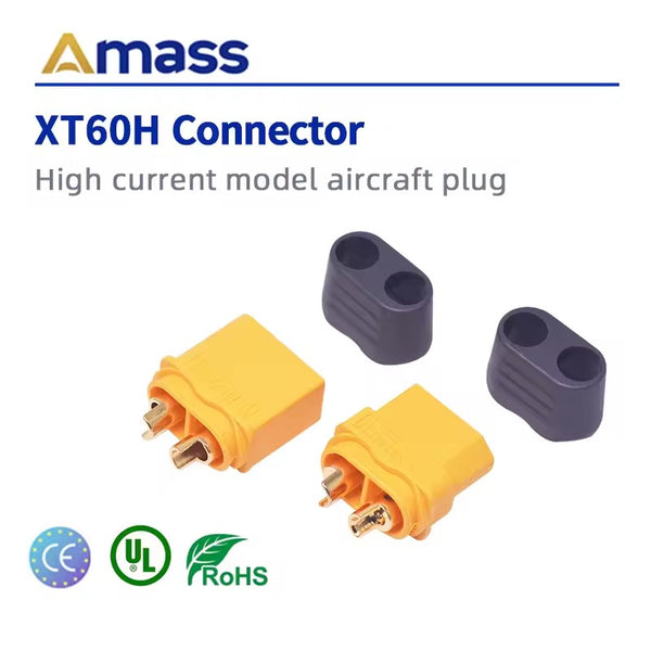 Amass XT60H Connector Yellow Male and Female with Protective Sleeve Aeromodelling Plug connectors (10 sets)
