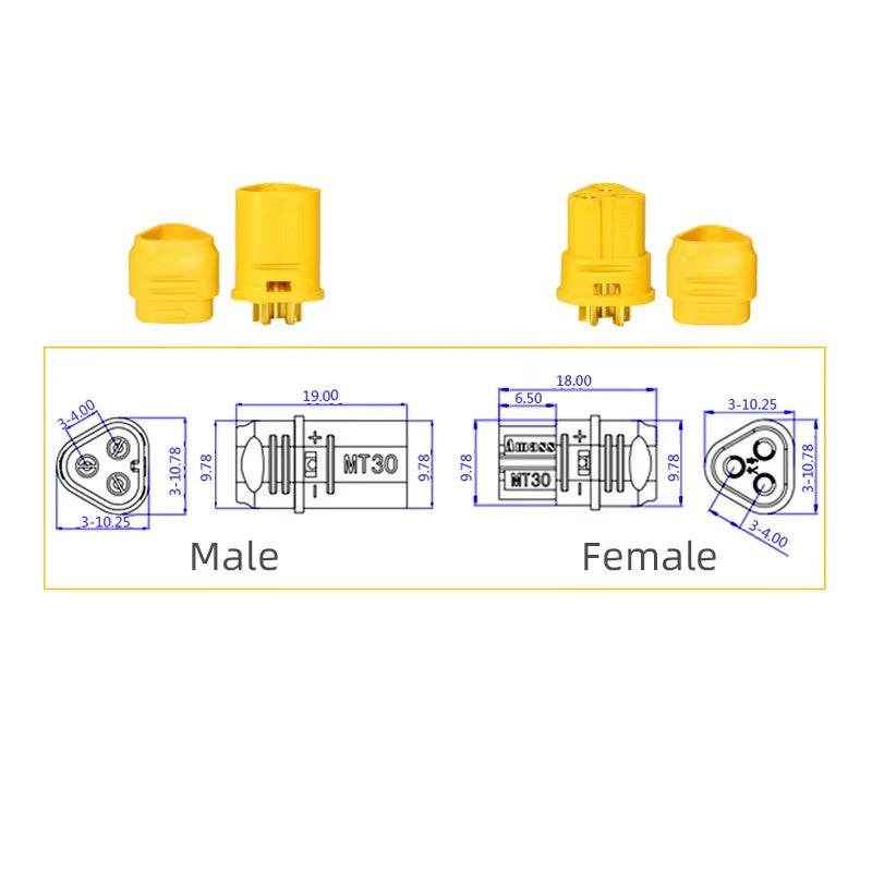 Amass MT30 Yellow Motor ESC Three-core DC Motor Plug Aeromodelling Battery Connector  (10 sets)