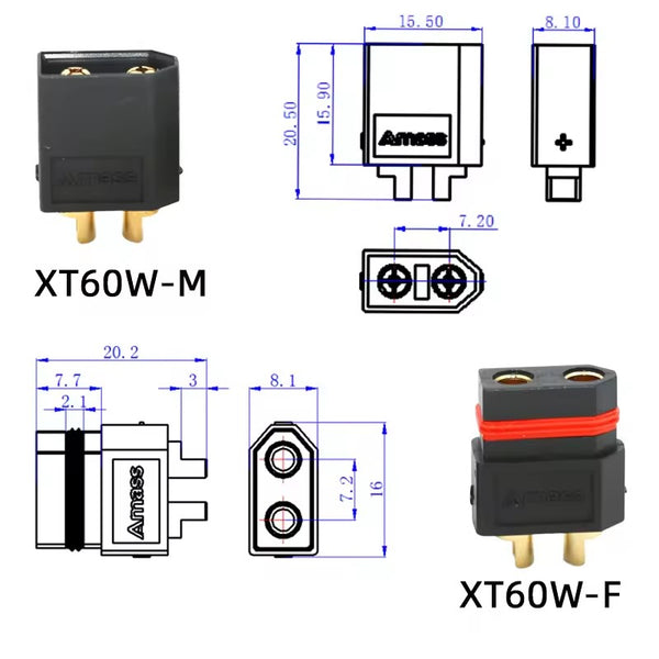 Male Female Black Original Amass Panel Mount XT60 XT60EW XT60EW-M Waterproof Plug Adapter XT60W XT60W-F XT60W-M Connector (10 pcs)