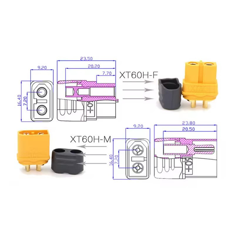 Amass XT60H Connector Yellow Male and Female with Protective Sleeve Aeromodelling Plug connectors (10 sets)