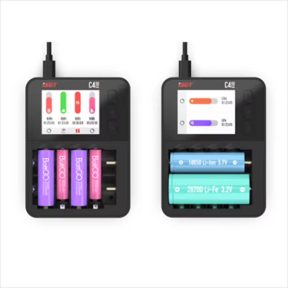 2024New ISDT C4 EVO Smart Battery Charger Type-C QC3.0 Output for AA AAA Li-ion Battery IPS Display Screen and Fire Prevention