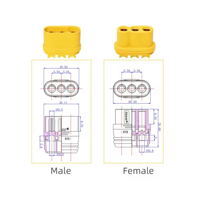 Amass MR60-M/F Male and Female with Protective Cover Plug Socket Connector Suitable for Aircraft Model Drones (5 sets)