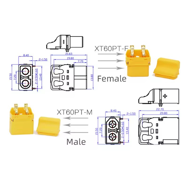 Amass XT60PT-M/F Male and Female PCB Soldering Version Connector for RC Battery/Charger/Brushless Motor (10 sets)