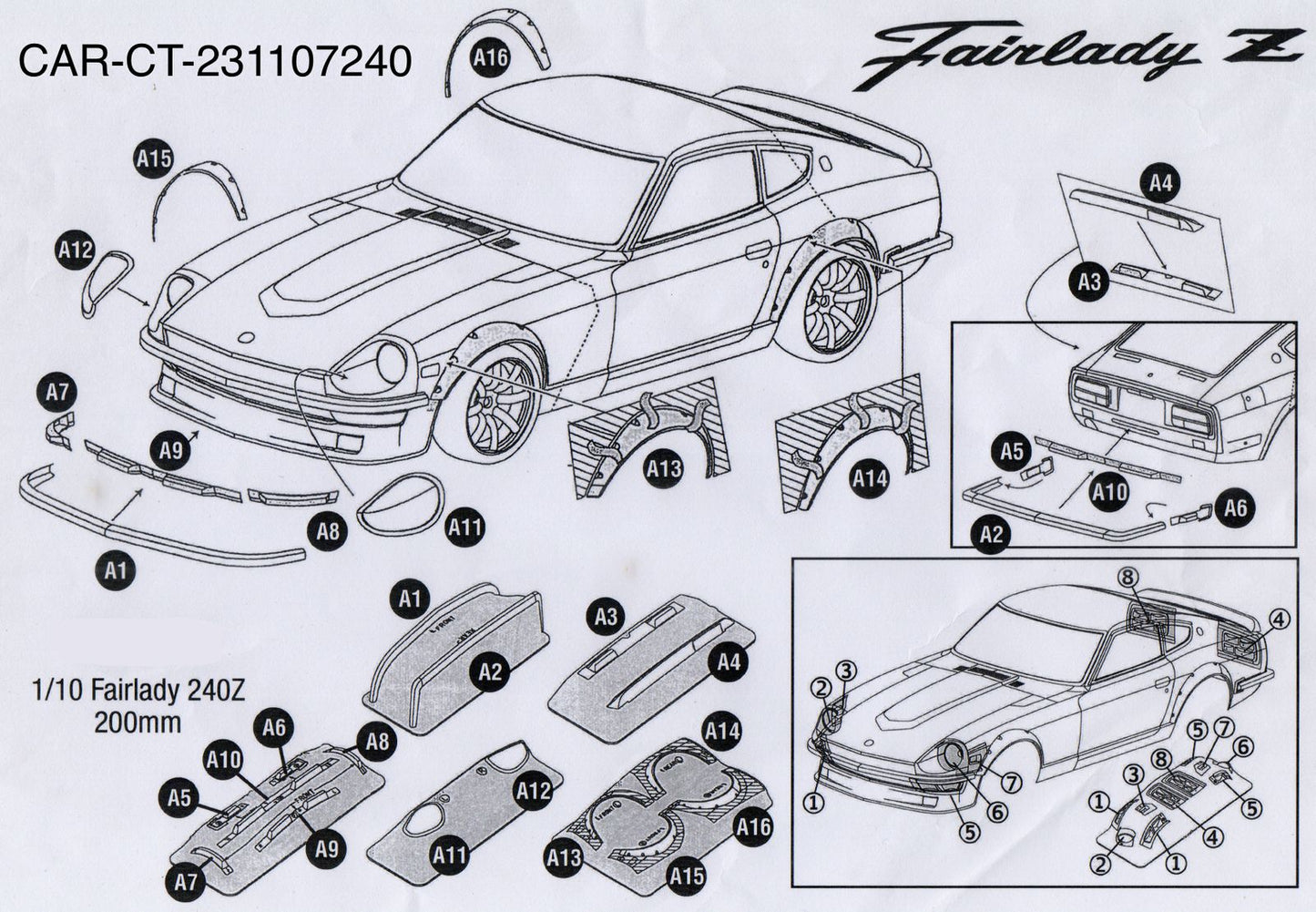 1/10 Lexan Clear RC Car Body Shell for NISSAN FAIRLADY 240Z  200mm