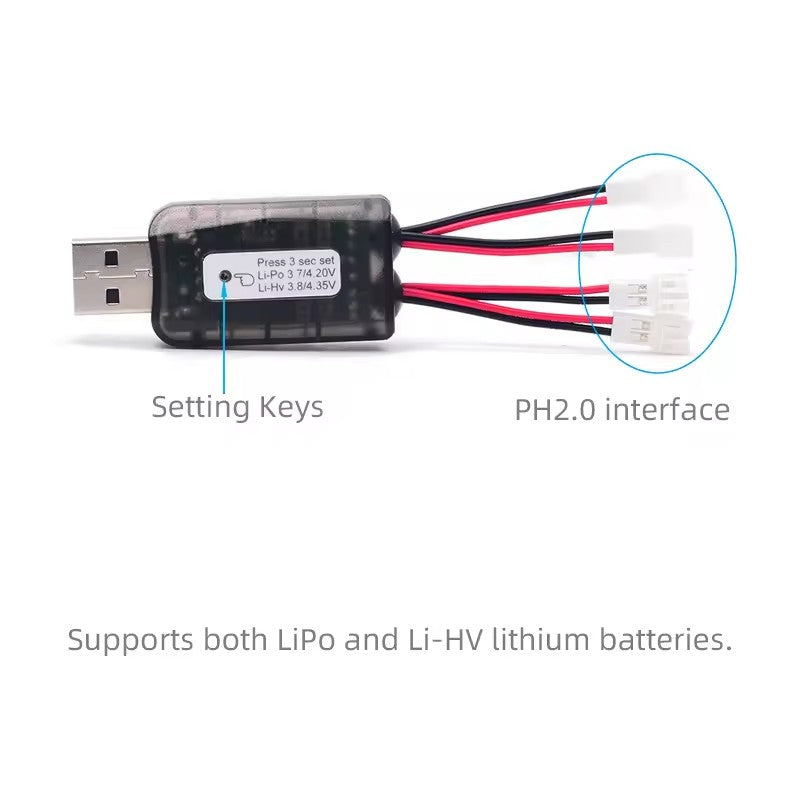 Wholesale AOKoda CX405 Battery Charger 4CH USB For 1S Lipo LiHV Battery High Quality For RC Helicopter (2 pcs)