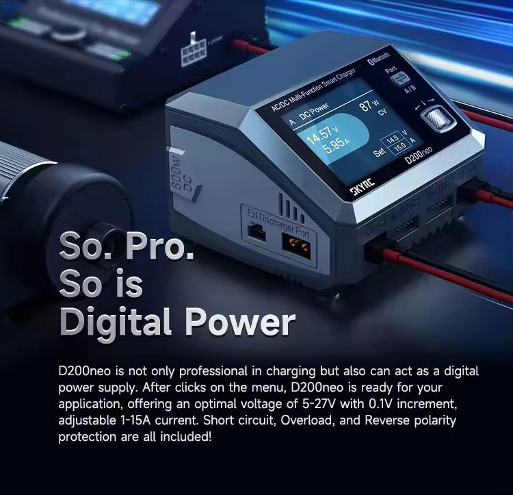 Skyrc Q200 neo AC/DC Dual Input DC 800W AC 200W USB-C Power delivery for fast lithium battery charger
