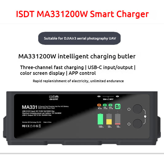 ISDT MA331 Air 3 Charging Hub 200W Smart Battery Charger FPV Drone LCD Discharge