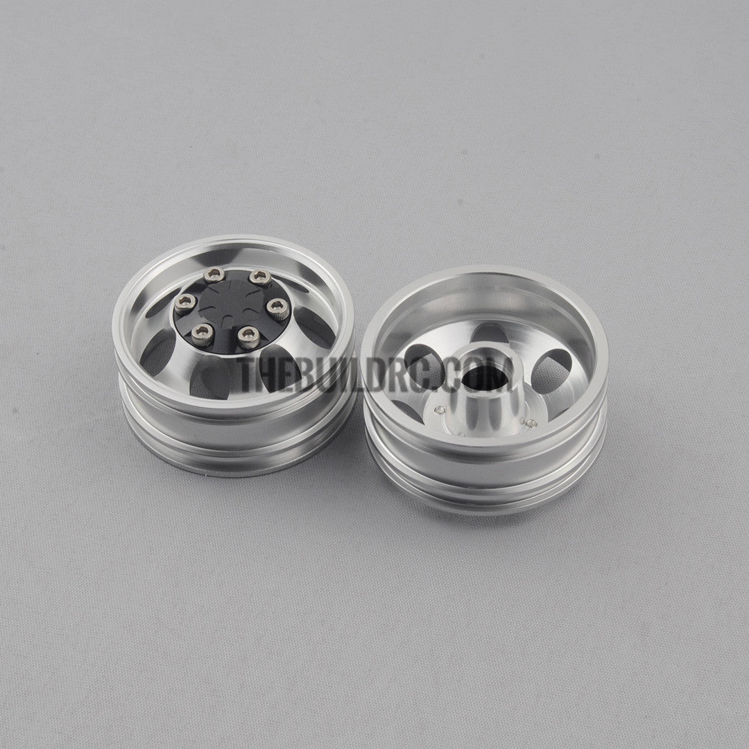 Tractor Truck CNC Machined Aluminium Front Wide Wheel Hub 2pcs Included TAMIYA Compatible - Black