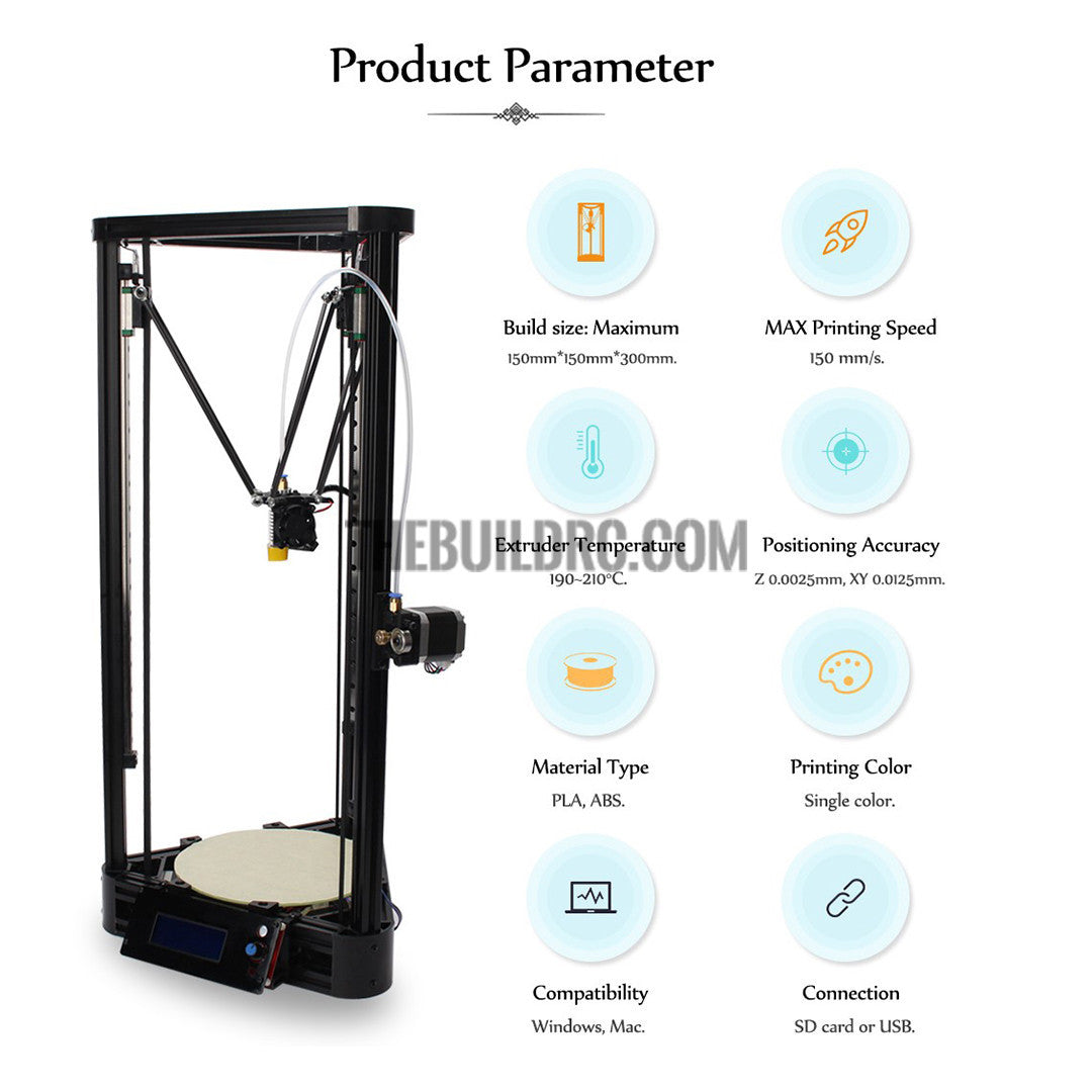 3D Printer Kit Large size Full Self-assembly Delta 3D Printer Kossel Pulley Guide Rail Version DIY Kit