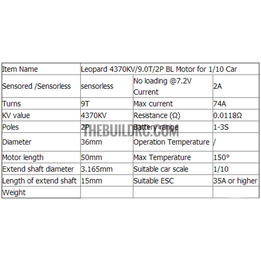 Leopard 4370KV/9.0T/2P BL Motor for 1/10 Car