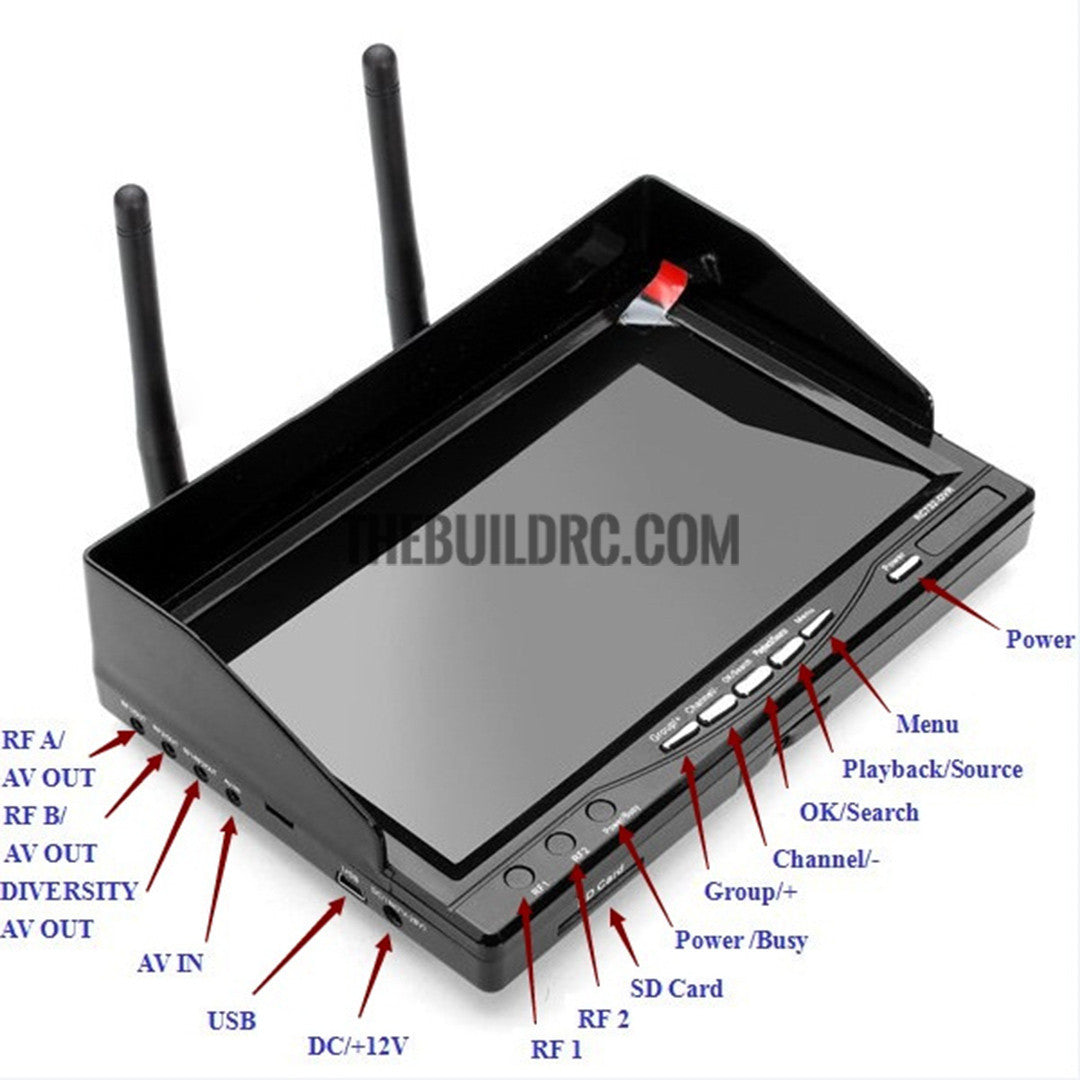 RC732-DVR 7'' 5.8GHz 32CH Diversity Receiver FPV Monitor DVR w/ Built-in Battery