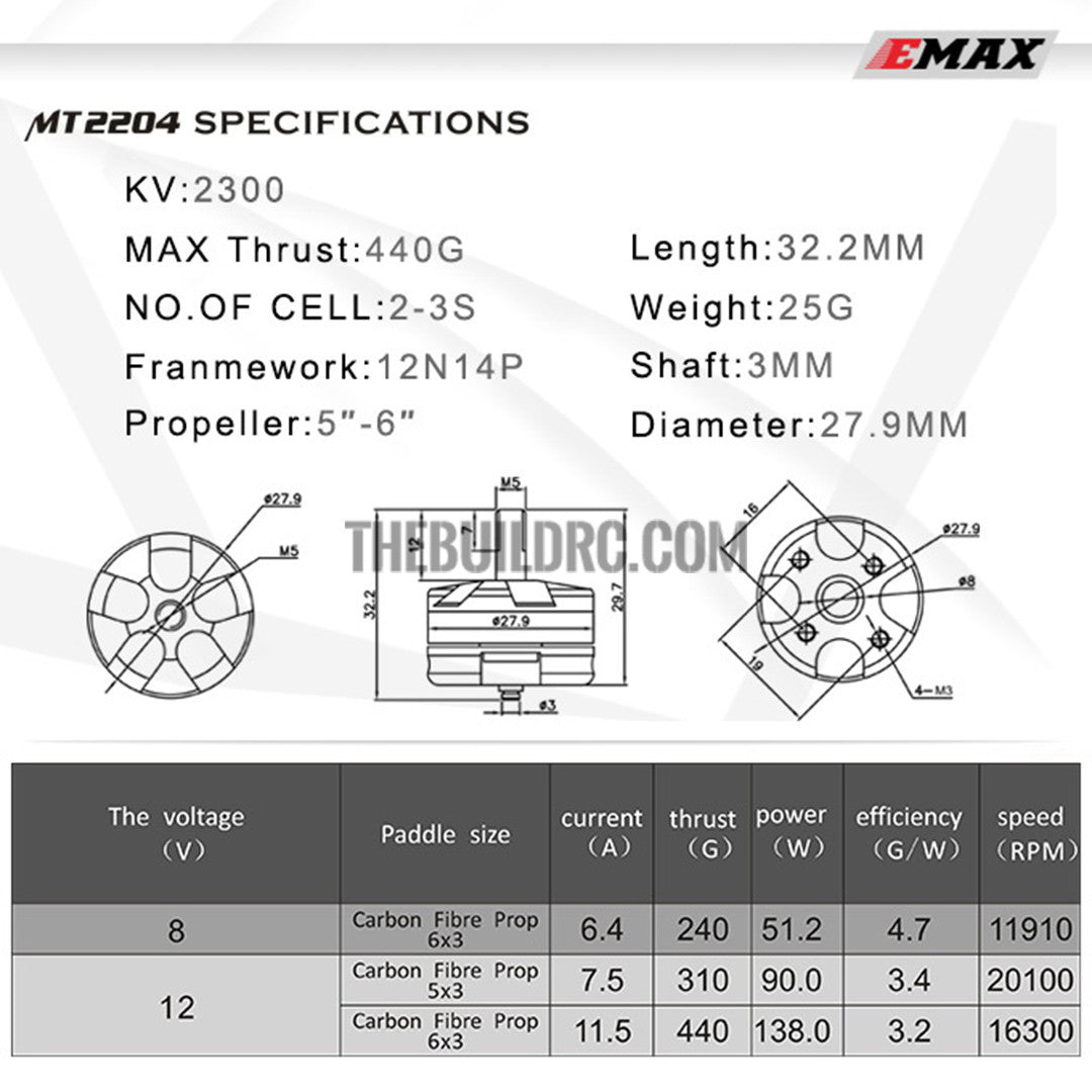 Emax Original Mt2204 2300kv Brushless Motor For Qav250 F330 Quadcopter - CW white cap nut