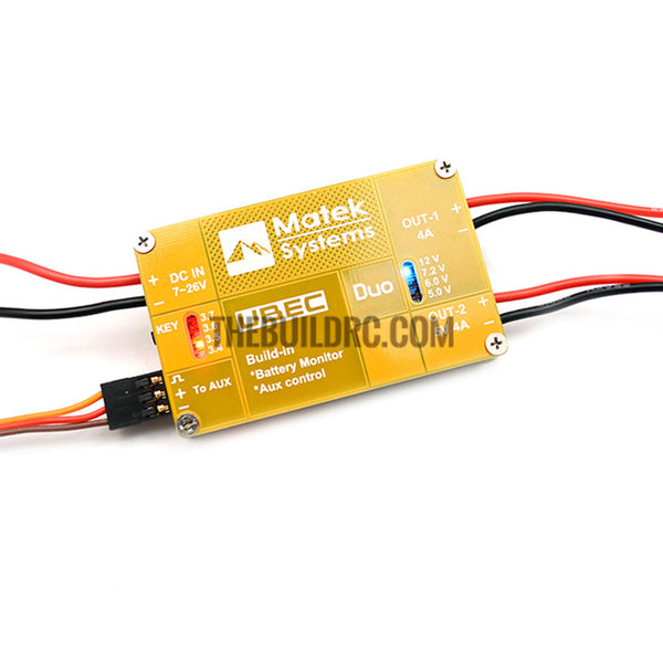 Matek UBEC 4A/5-12V Duo Output Built-in Battery Monitor Aux RX FLIGHT Control