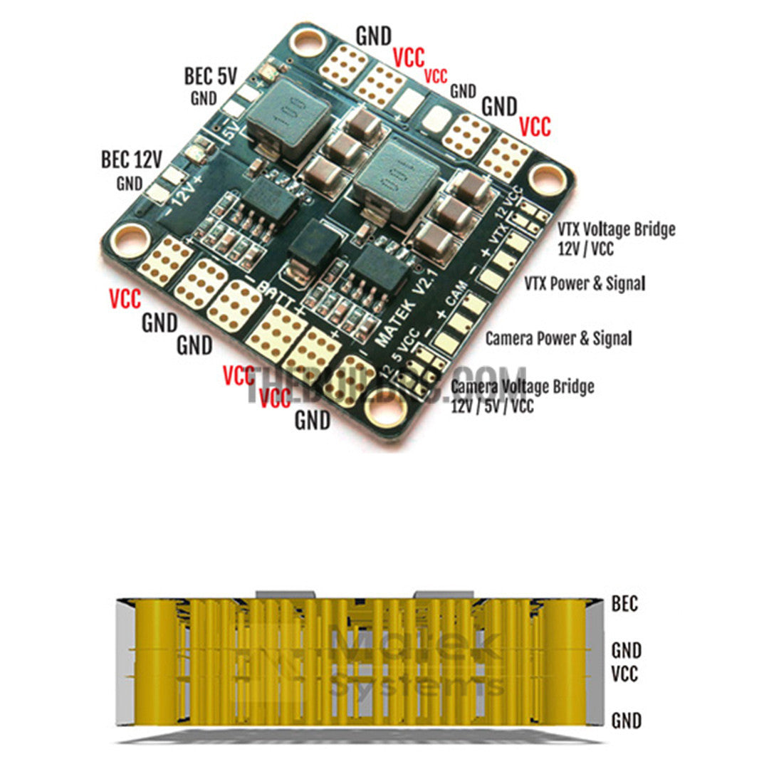 Matek Mini Power Hub Power Distribution Board With BEC 5V And 12V For FPV Multicopter 3A upgraded version