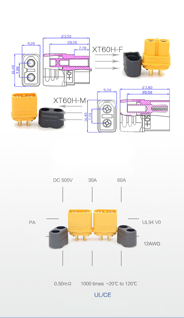 Amass  XT60 series / XT60U / XT60H Genuine Gold plated connectors