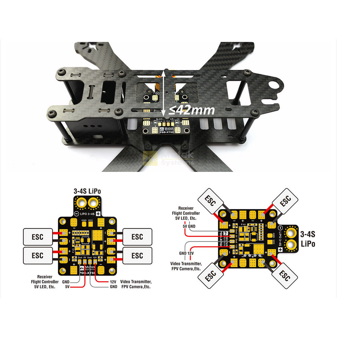 Matek Systems PDB XT60 with BEC 5V & 12V 2oz Copper For RC Quadcopter drone