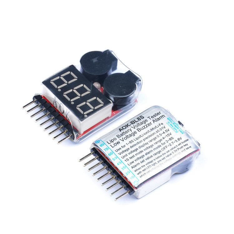 AOK-BL8S 1-8S 2in1 RC Li-ion Lipo Battery Low Voltage Meter Tester Buzzer Alarm