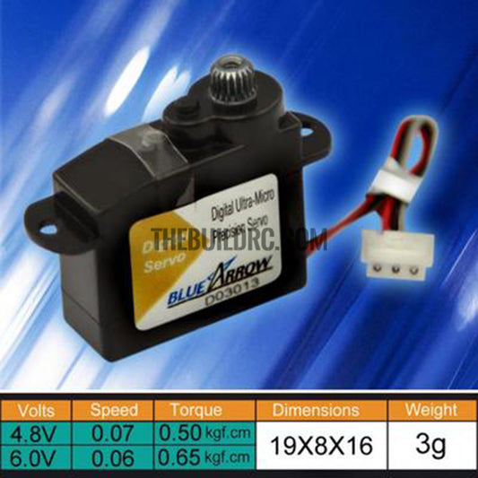 Blue Arrow 3g High Speed Digital MG Micro Servo .50kg / .06sec/60deg (CCW)