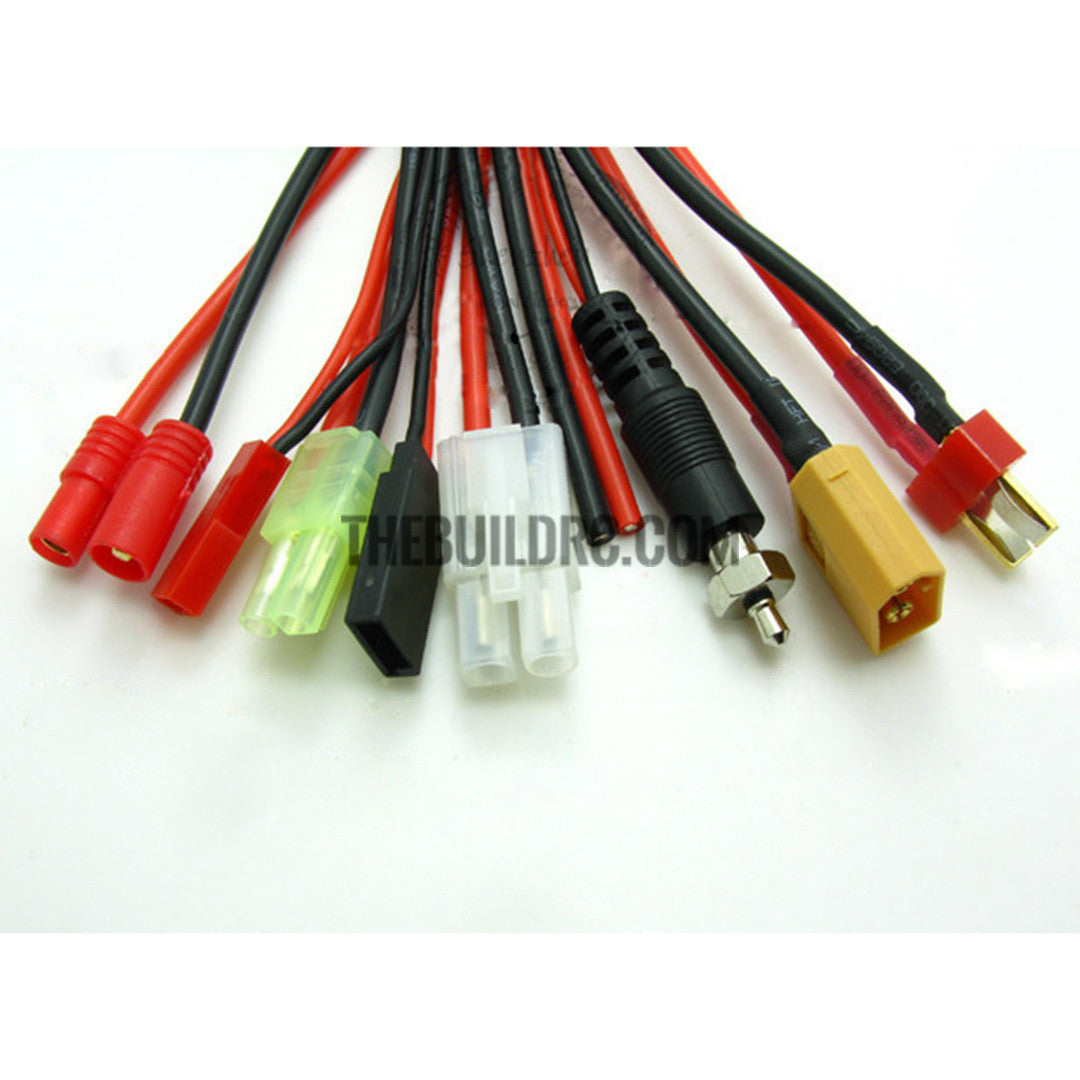 9-in-1 charging cable with banana plug, servo plug, T plus, Amass XT6 plug, Igniter plug and more