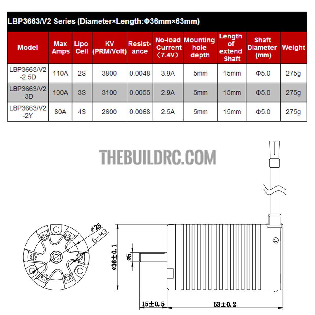 Leopard LBP3663-V2 KV3800 Brushless Motor for RC Remote Control Car