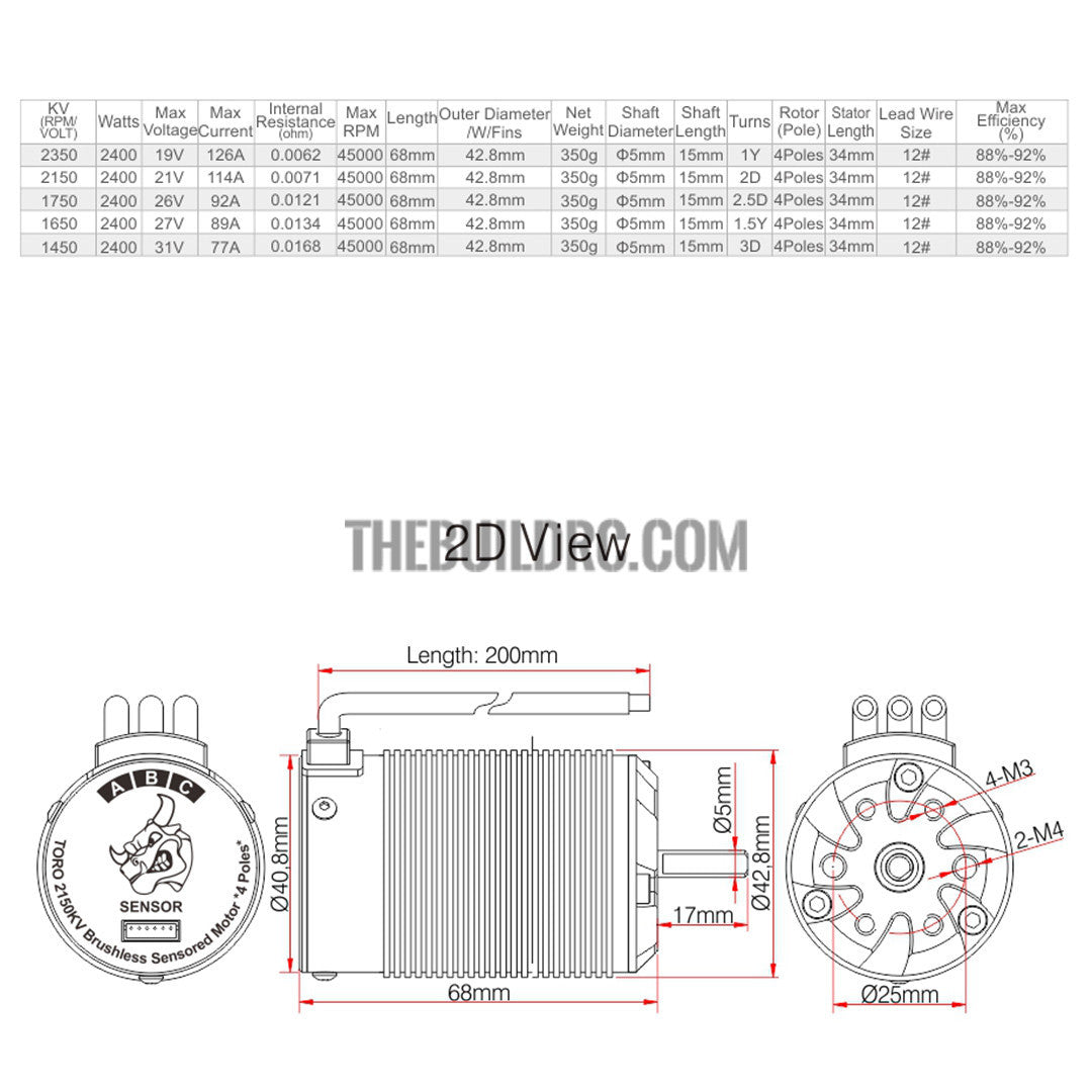 Toro X8S 1650KV 4 Poles Sensored Brushless Motor for 1/8 RC Model
