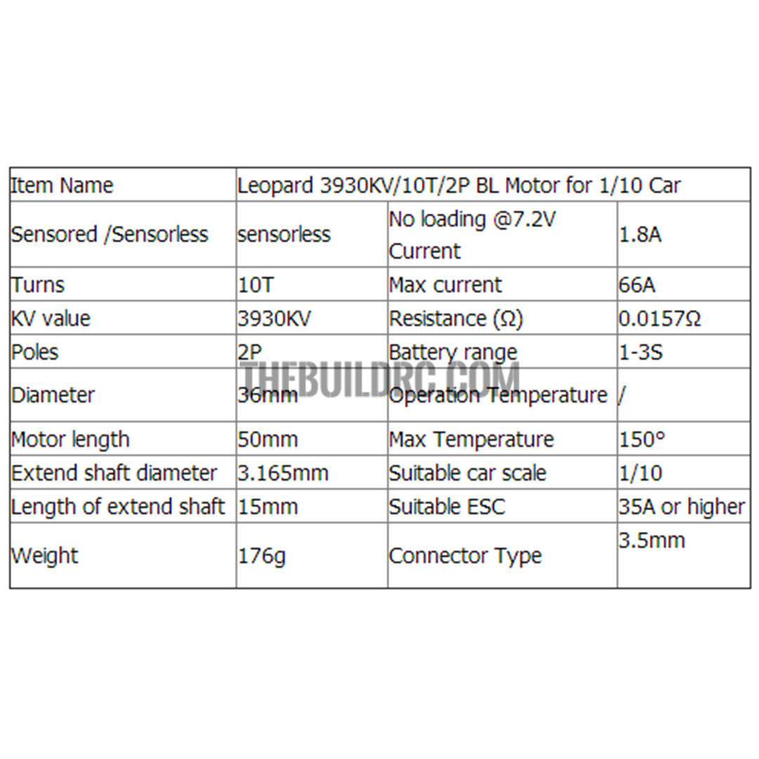 Leopard 3000KV/12T/2P BL Motor for 1/10 Car