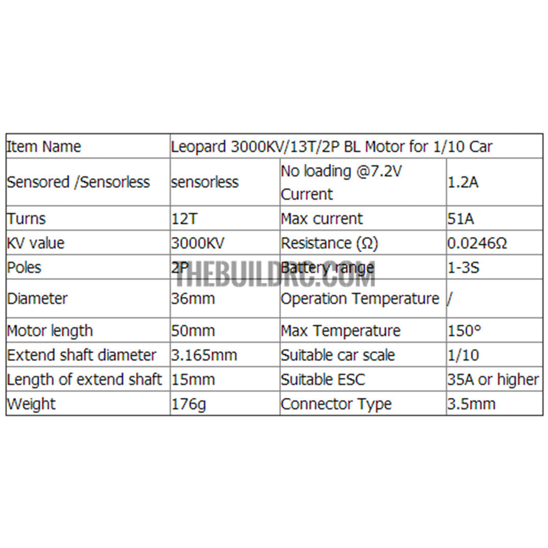 Leopard 3000KV/12T/2P BL Motor for 1/10 Car