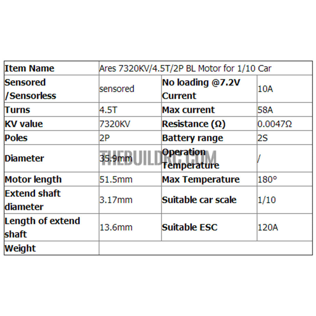 Ares 7320KV/4.5T/2P BL Motor for 1/10 Car