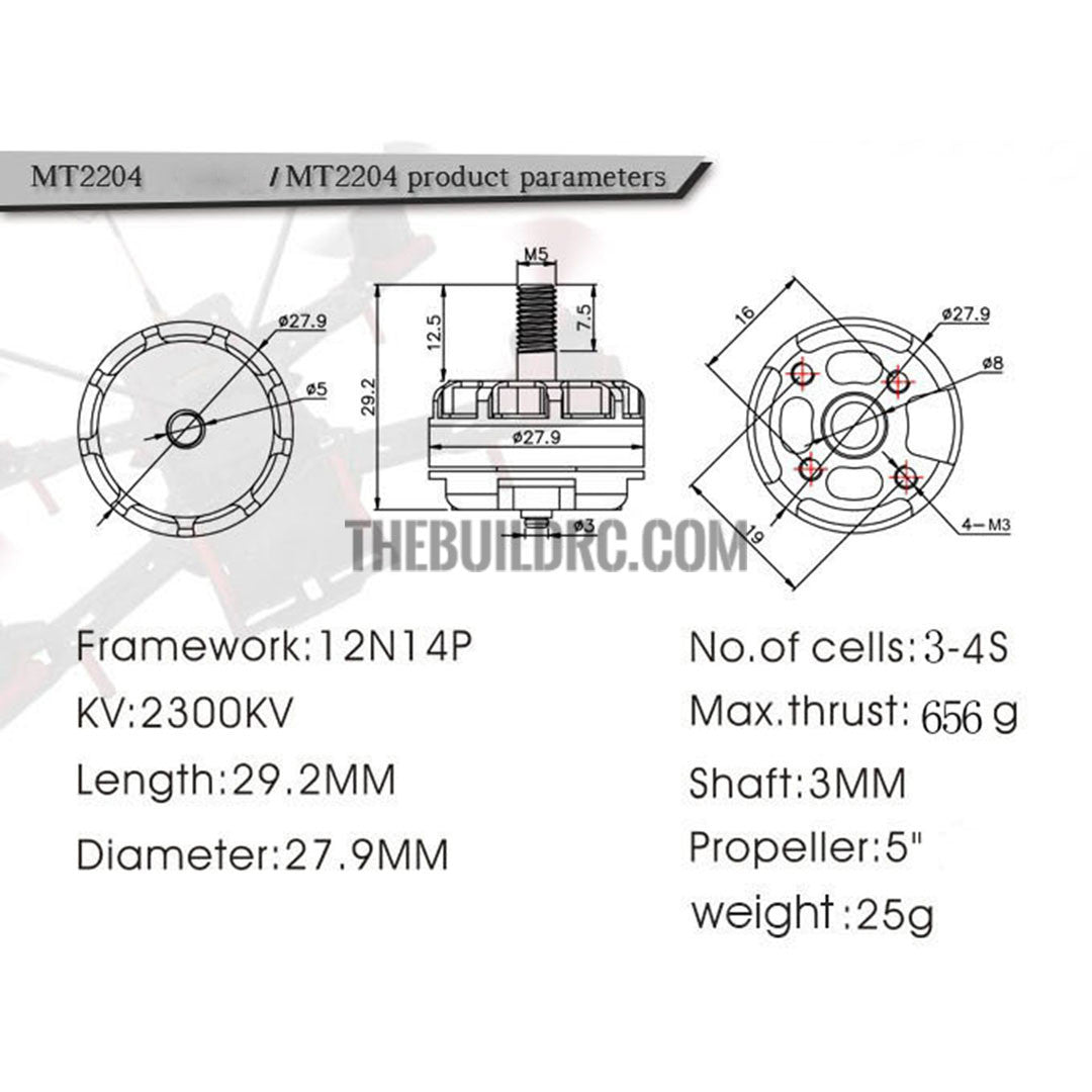 New EMAX MT2204II 2300KV CW Cooling Brushless Motor for QAV250