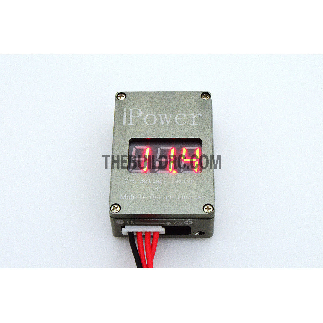 RC 2-6S LiPo Battery Voltage Tester Monitor and Mobile Device USB Charger