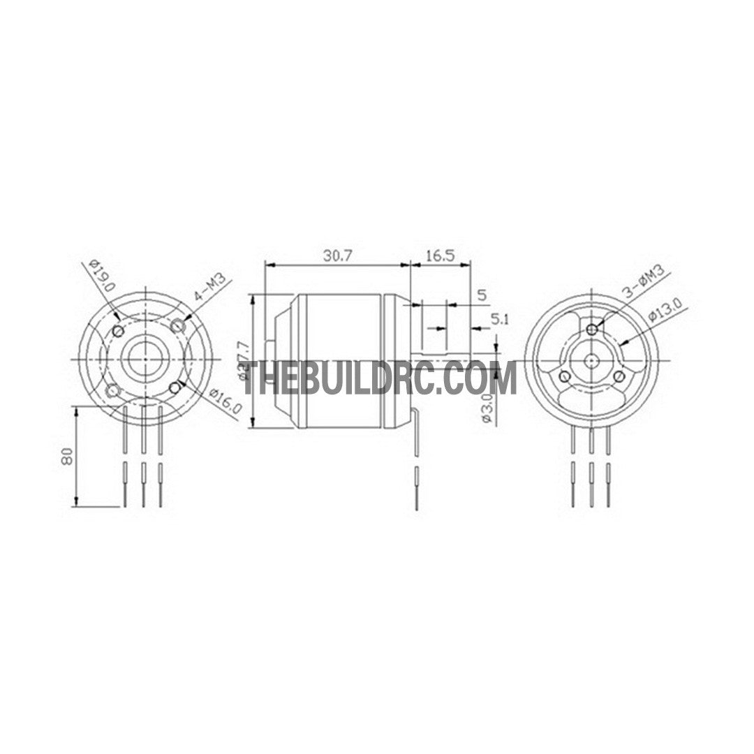 Turborix RC Plane / 450 Helicopter 800kv (rpm/v) D2830 Outrunner BL Brushless Motor