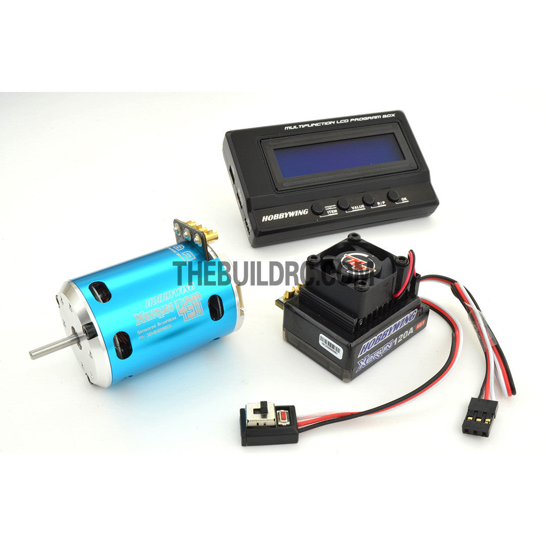 HobbyWing XERUN COMBO-X2A 4.5T 7300kv Sensored Brushless Motor 120A ESC Power System for 1/10 & 1/12 RC On-Road Racing Car - Blue