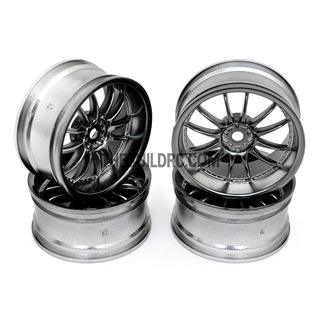 1/10 RC Car 12 Spoke Wheel Sports 26mm (4pcs) - Grey