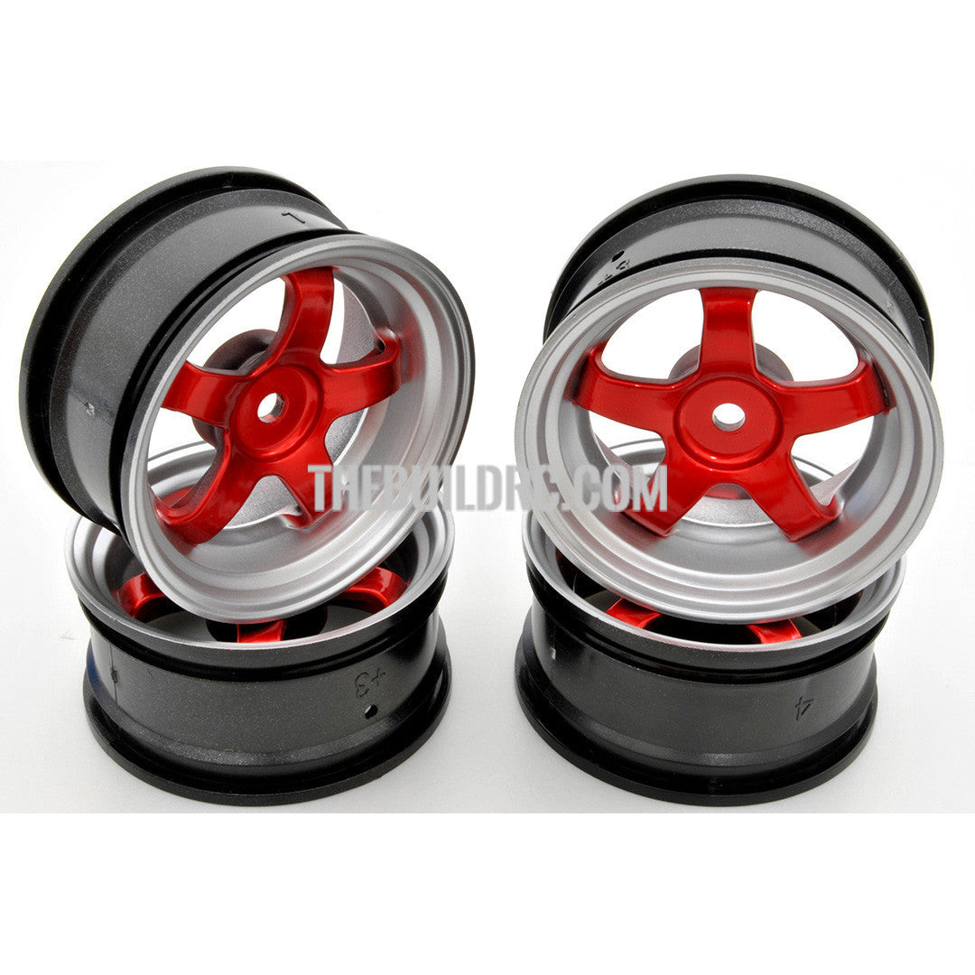 1/10 RC Car 5 Spoke Metallic Plate Wheel Sports 26mm 4pcs - Red