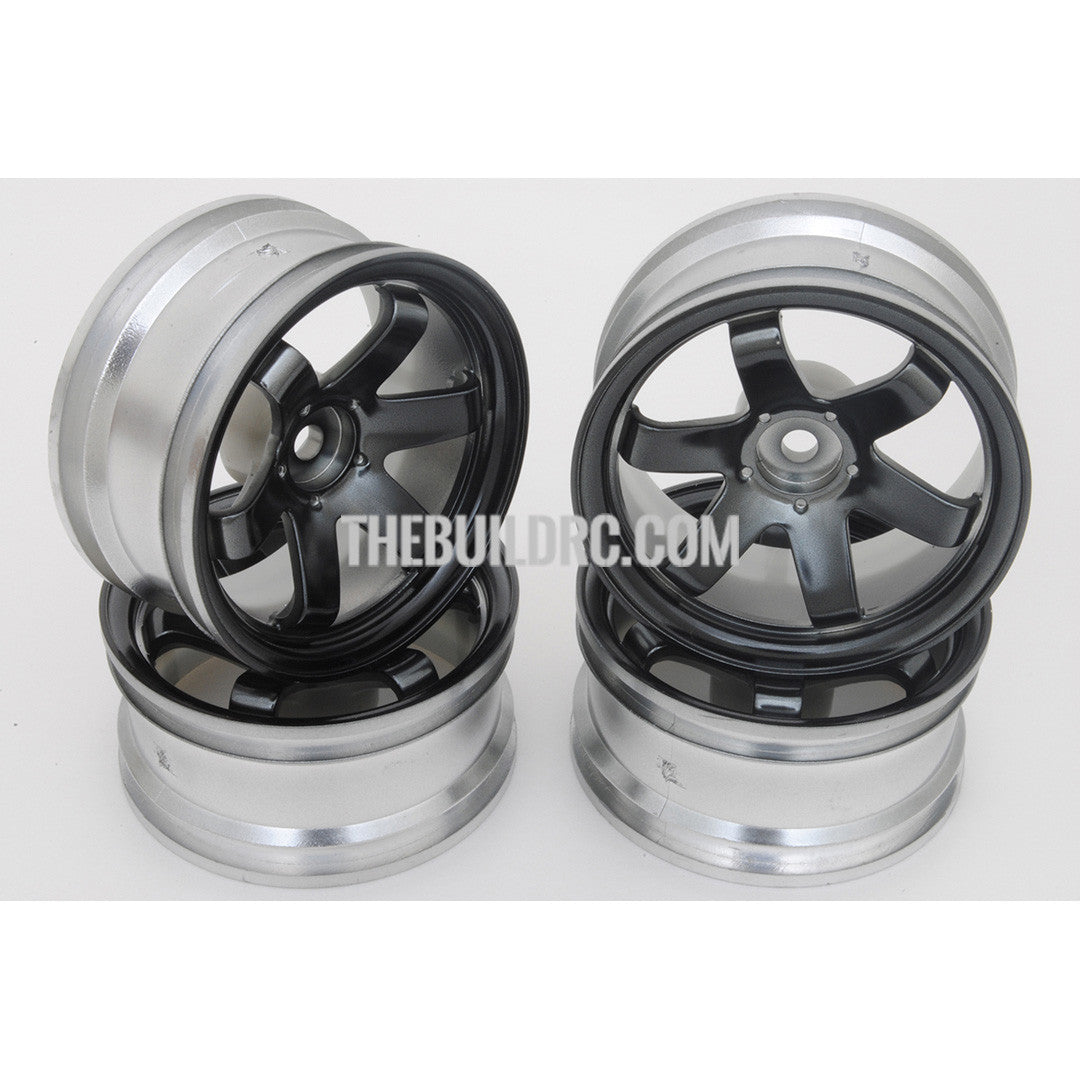 1/10 RC Car 6 Spoke 6mm Offset Drift 26mm Wheel Rim Set - Black